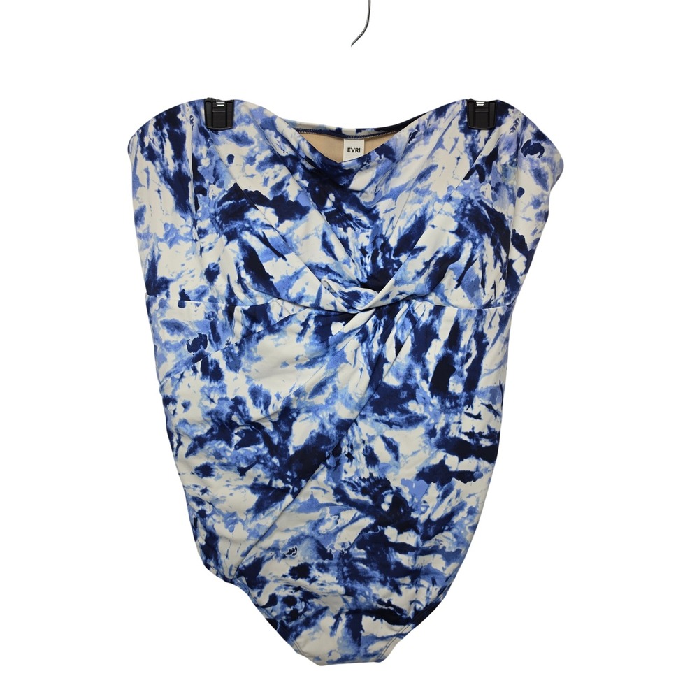 Evri Womens 4X Blue White Tie Dye Twist Front Strapless One Piece Swimsuit READ